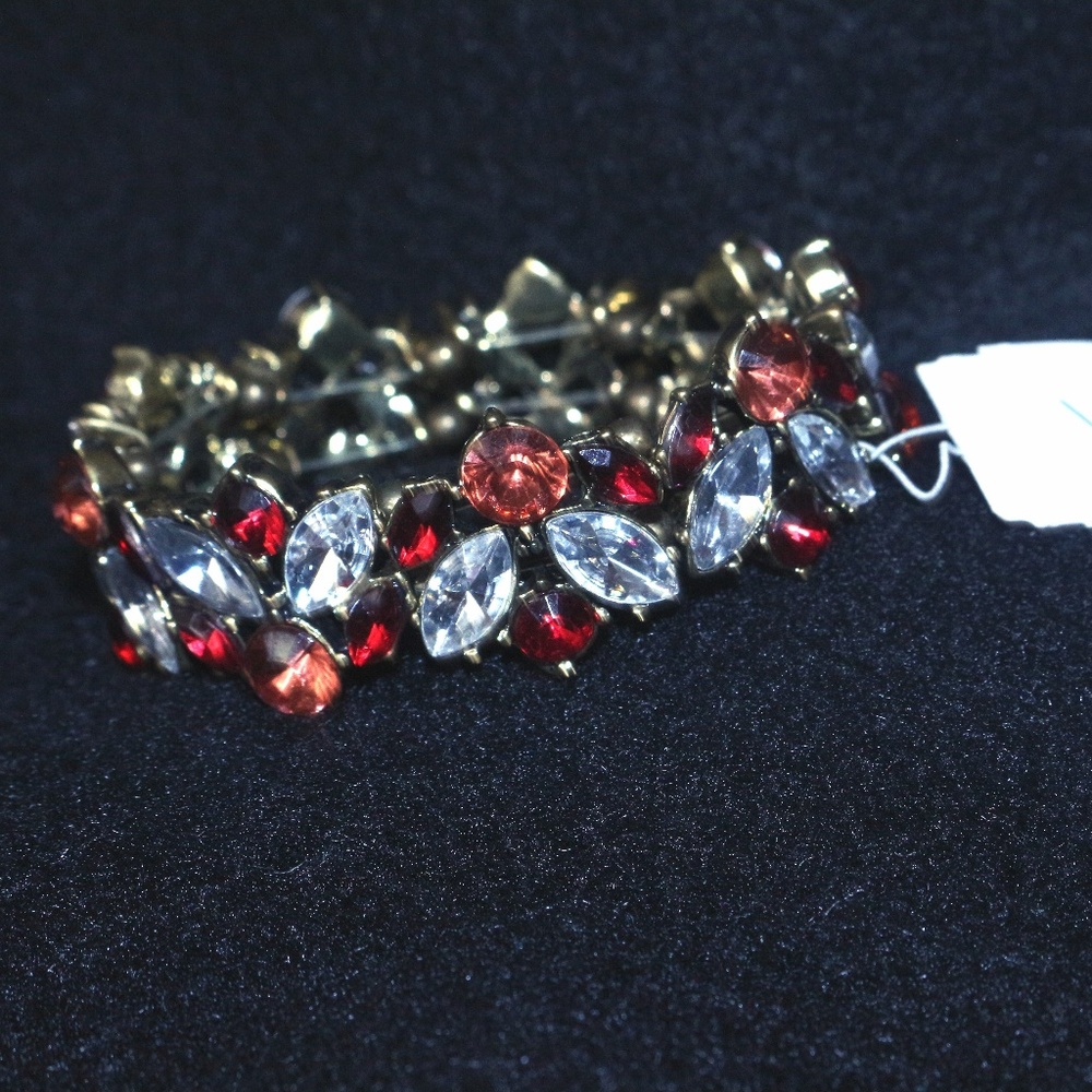 Red, Orange and Clear Gem Drop Stretch Bracelet